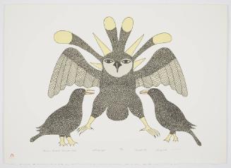 Ravens Guard the Sun Owl from Lithographs by Kenojuak