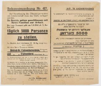 Announcement No. 417: By order of the 'Oberbürgermeisters' in Litzmannstadt, the ghetto must be moved to a new location