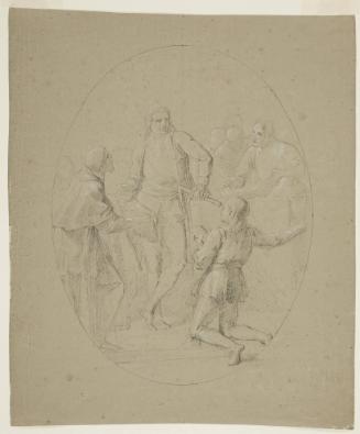 A Presentation Involving an Ecclesiastical Figure and an Architect (recto); Adoration Subject (verso)