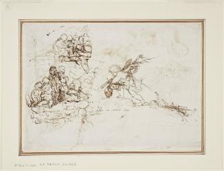 Sheet of Studies with Cupid Moving House (recto); Studies of Fighting Figures including a Satyr (verso)