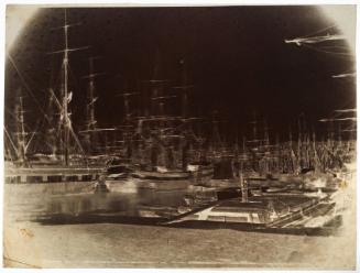 View of moored ships in Port of Marseille.