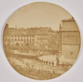 View of the route of a ceremonial procession at the Arc de Triomphe, Marseille. Perhaps the visit of the Prince Prèsident in September 1852