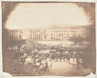 The Funeral Procession of Grand Duke Nicholas of Russia, crossing the Pont Neuf, Nice, on 28th April, 1865. Photographed from a window of a building on the Place Charles-Albert