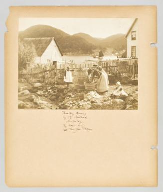 Monday Morning by the brookside, Hermitage. My home here with Mrs. Jos. Frances. Page 33 of Newfoundland from Collection of Canadian albums compiled by Edith S. Watson
