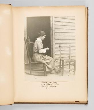 Braiding sweetgrass in the Abenaki Indian Reservation, Odanak, Quebec. Page 5 of The Abenaki; from collection of Canadian albums compiled by Edith S. Watson, 1890s-1930s