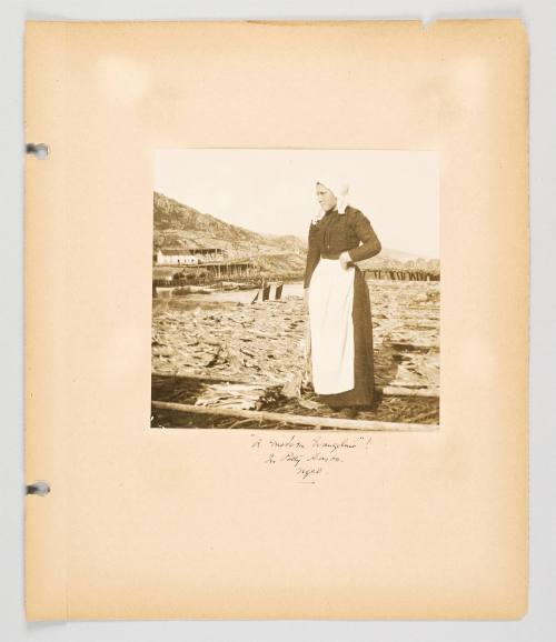 "A modern Evangeline"! In Petty Harbor, Nfld. Page 39 of Fish; from collection of Canadian albums compiled by Edith S. Watson, 1890s-1930s