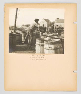 A busy day for the mackerel barrels! In West Dover, N.S. Page 34 of Fish; from collection of Canadian albums compiled by Edith S. Watson, 1890s-1930s
