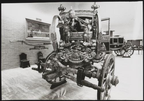 A view of a papal carriage from the 19th century on display in the Apostolic Palace