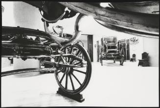 A view of the wheels on a papal carriage from the 19th century on display in the Apostolic Palace