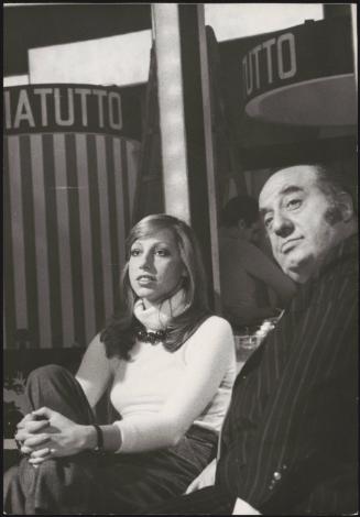 Marcello Marchesi and Italian television host Mike Bongiorno's wife on a TV set