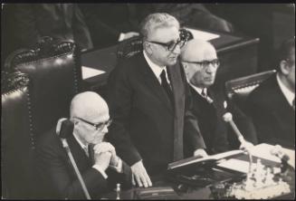 Giovanni Leone stands and speaks in parliament 