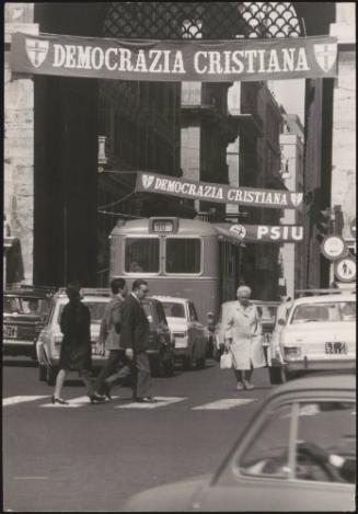 Banners promoting the Christian Democratic Party near Piazza del Popolo, Rome