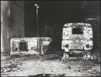 Two abandoned, burnt out vehicles, Battipaglia, 1969