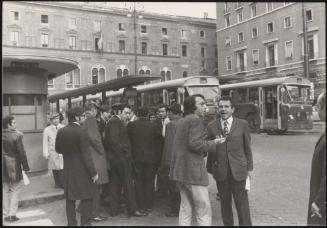 Piazza S. Silvestro bus terminus in the centre of Rome, during tram driver's strikes