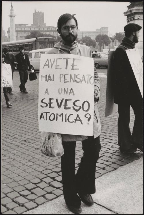 A demonstrator at an Anti Nuclear protest in Rome