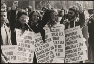A line of people protest rights for foreigners, Milan