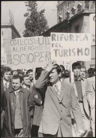 Ugo Gregoretti at a Hospitality worker's strike
