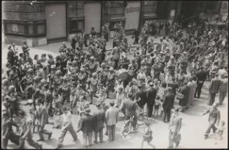 Italian troops and brass bands marching though the street celebrating the liberation of Rome