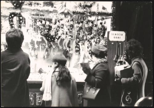 A festively decorated shop window at Christmas