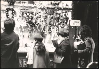 A festively decorated shop window at Christmas