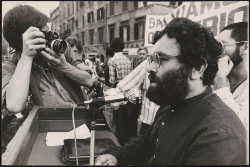Fernando Arrabal speaking at an unspecified political rally
