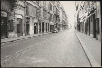 View up a deserted Via del Babuino, a street in the historic town centre of Rome