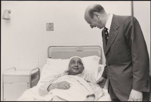 Christian Democratic politician Angelo Bernassola visits his ally and friend, the Chilean Christian Democrat Bernardo Leighton in hospital, where he was recovering from an assassination attempt made on him and his wife in Rome, October 1975