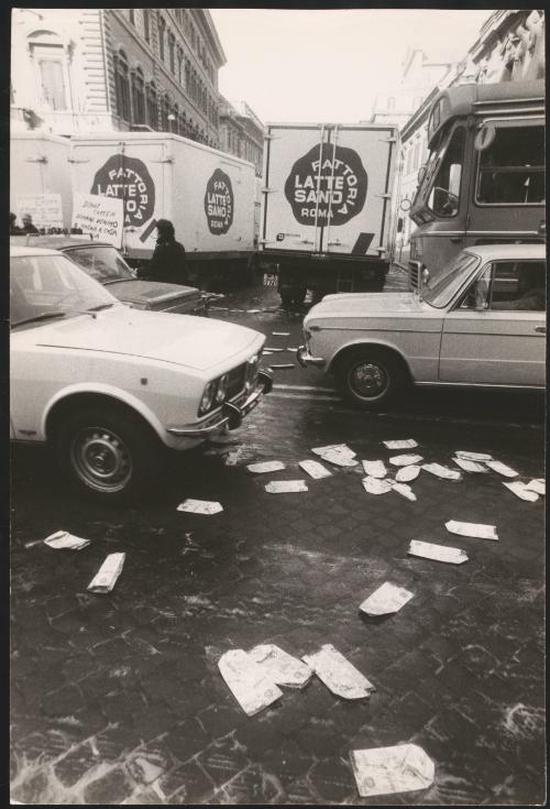Milk farmer's trucks line the street during agriculture protests