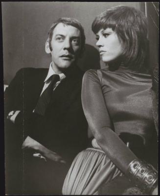 Donald Sutherland and Jane Fonda during the filming of 'Klute', 1971