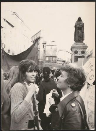Jane Fonda joins a feminists' demonstration in Rome, February 1972