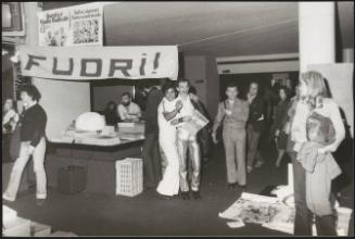 The Revolutionary Homosexual United Front of Italy (F.U.O.R.I!) setting up a stand, Bologna