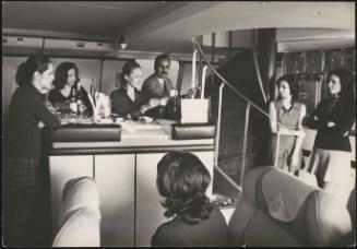The bar and lounge on an Alitalia aeroplane, where new air hostesses are being trained