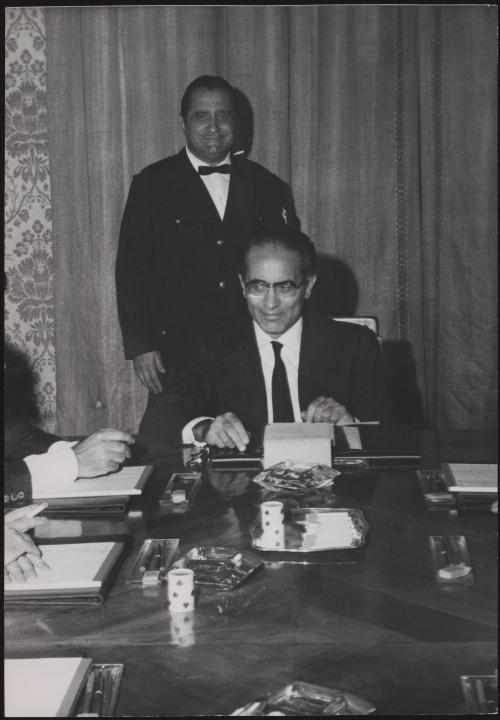 Christian Democrat Emilio Colombo in his study at Montecitorio, Rome