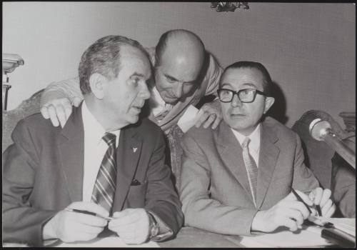 Giovanni Spagnolli and Giulio Andreotti at a meeting for the Christian Democratic Party on the 24th of June 1971
