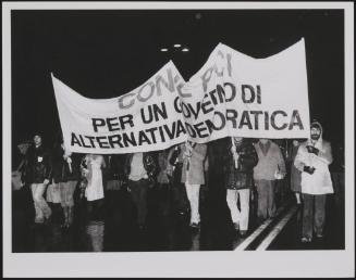Protesters march a Communist Party demonstration