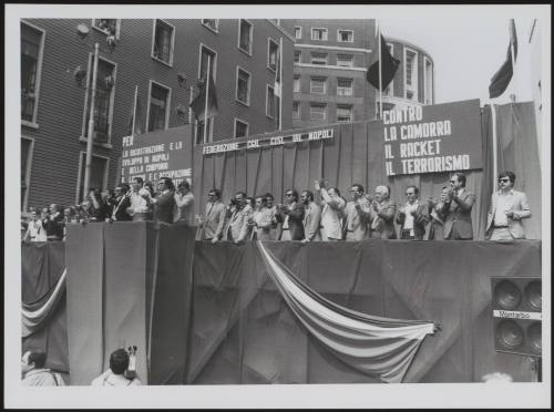 A trade union meeting in Naples demonstrating against The Mafia and The Camorra