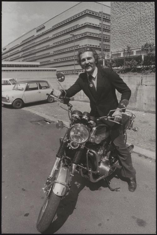 Actor Federico Martignoni about to collect club owner Paolo Vassallo on a motorbike during the Number One night club drugs scandal

