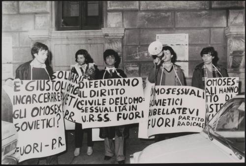 Members of the Radical Party and F.U.O.R.I protesting for gay rights