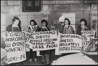 Members of the Radical Party and F.U.O.R.I protesting for gay rights