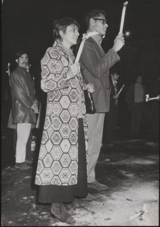 In Piazza Montecitorio, Rome, proponents of the Italian divorce law demonstrate for the adoption of the Law by holding up candles