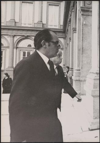 Italian Ministers arriving for the ceremony greeting Harold Macmillan