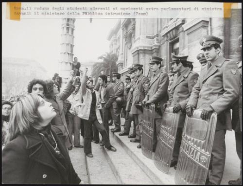 The gathering of left-wing students at the Ministry of Public Education, Rome