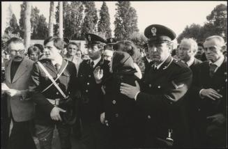 Police manage the crowds attending the funeral of Settimio Passamonti, 23rd April 1977, Rome