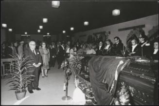 Guido Gonella pays his respects at the funeral of Vittorio Occorsio