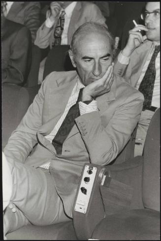 Umberto Nordio- General Director of Alitalia, during a meeting of the state industrial group. 1976