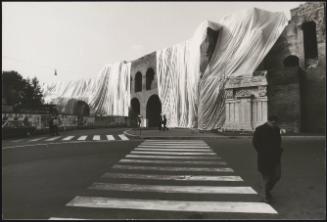 The Wall – Wrapped Roman Wall, Via Veneto and Villa Borghese, Rome, Italy, 1973-74. By artists Christo and Jeanne-Claude.