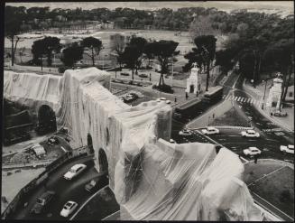 The Wall – Wrapped Roman Wall, Via Veneto and Villa Borghese, Rome, Italy, 1973-74. By artists Christo and Jeanne-Claude