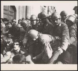 Police deal with protesters on the street during the aftermath of the Belice earthquake in Sicily 1968