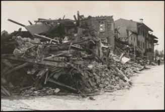 A row of buildings completely destroyed in Buja, North Italy, by the Friuli earthquake, 1976 