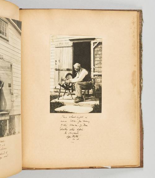 This wheelright is never idle, for many of the women of Nova Scotia still spin. In Arichat, Cape Breton, N.S. [Page 52 of Quebec I; from collection of Canadian albums compiled by Edith S. Watson, 1890s-1930s.]